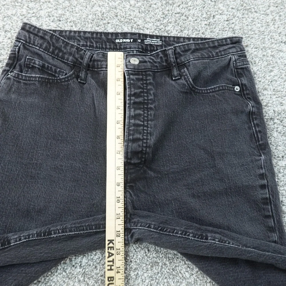 Old Navy Jeans Womens 12 Dark Black Denim Pants Kicker Boot Cut Extra High Rise